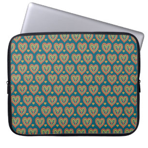 Stylish Laptop Sleeve, Red Hearts on Dark Teal Sleeve