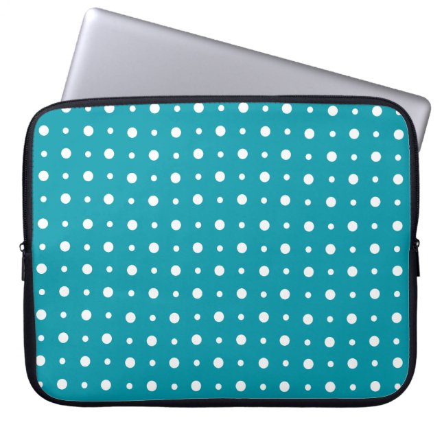 Stylish Laptop Sleeve, White Polka Dots, Teal Laptop Sleeve (Front)