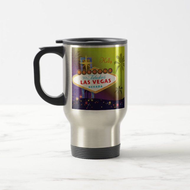 Stylish Las Vegas Sign Customisable Name Travel Mug (Left)