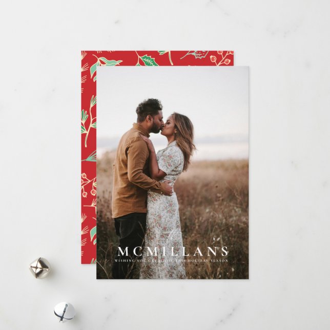 Stylish Last Name Holiday Pattern Christmas Card (Front/Back In Situ)