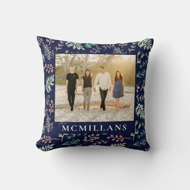 Stylish Last Name Holiday Pattern Christmas Cushion (Front)