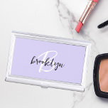 Stylish Lavender Black White Monogram Business Card Holder<br><div class="desc">This trendy modern business card case features a monogram and first name in black and white script on a stylish lavender background.</div>