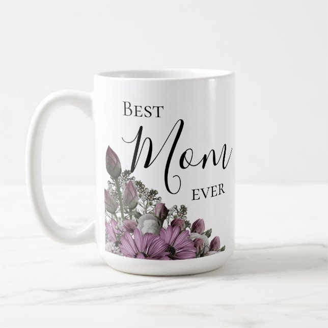 Stylish Lavender Floral Best Mum Ever     Coffee Mug (Left)