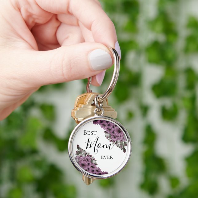 Stylish Lavender Floral Best Mum Ever     Key Ring (Hand)