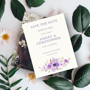Stylish Lavender Floral Bouquet Photo Wedding Save The Date