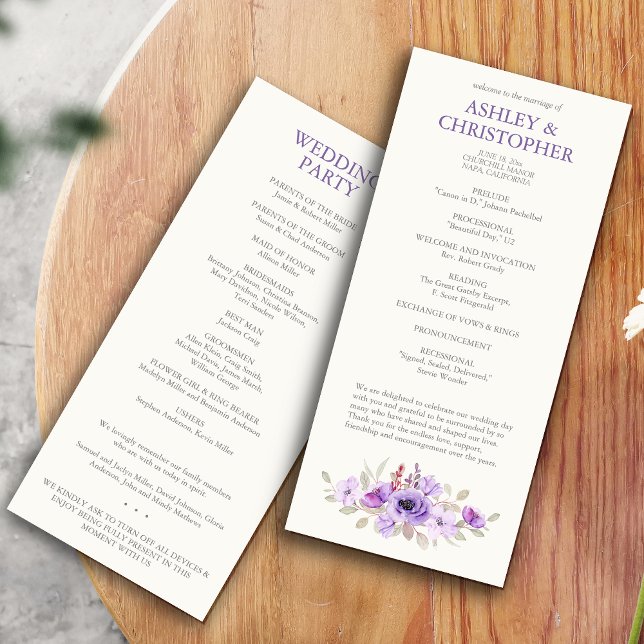 Stylish Lavender Floral Bouquet Wedding Program (Creator Uploaded)