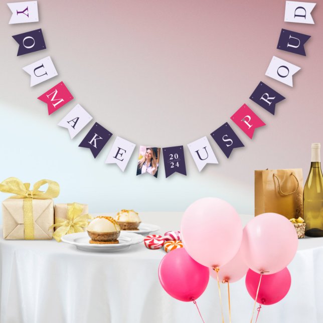 Stylish Lavender Pink Modern Photo Grad Party Bunting (Creator Uploaded)