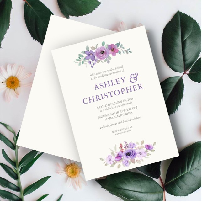 Stylish Lavender Watercolor Floral Bouquet Wedding Invitation (Creator Uploaded)