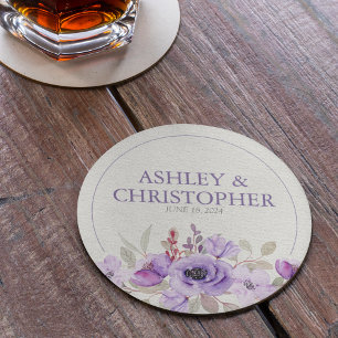 Stylish Lavender Watercolor Floral Bouquet Wedding Round Paper Coaster