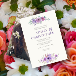 Stylish Lavender Watercolor Floral Photo Wedding Invitation