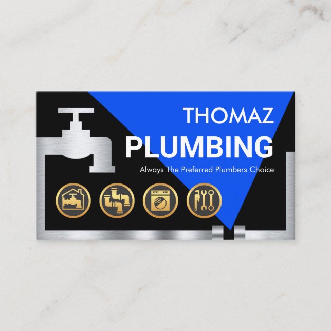 Stylish Leaking Faucet Plumbing Pipes Business Card (Front)