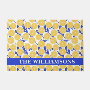 Stylish Lemon Pattern Blue Yellow Personalised  Doormat
