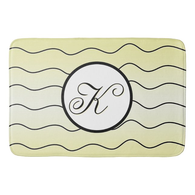 Stylish Lemon Zest Yellow Family Surname Initial Bath Mat (Front)