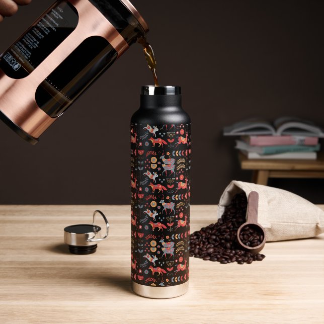 Stylish Leopard Animal Pattern Name Water Bottle (Coffee)
