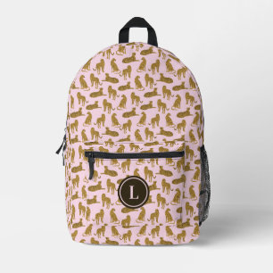 Stylish Leopard Animal Pattern Pink Monogram Printed Backpack