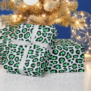Stylish leopard animal print pattern aqua fun wrapping paper
