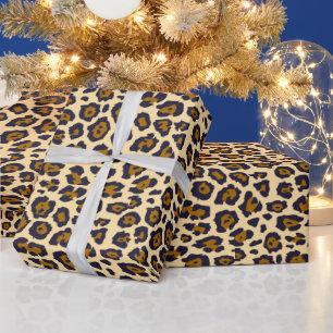 Stylish leopard animal print pattern brown beige wrapping paper