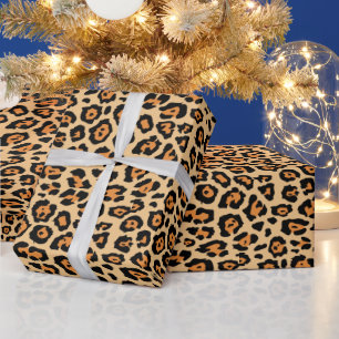 Stylish leopard animal print pattern orange fun wrapping paper