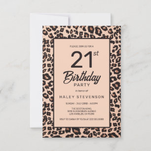 Stylish Leopard Animal Print Trendy 21st Birthday Invitation