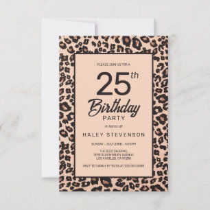 Stylish Leopard Animal Print Trendy 25th Birthday Invitation