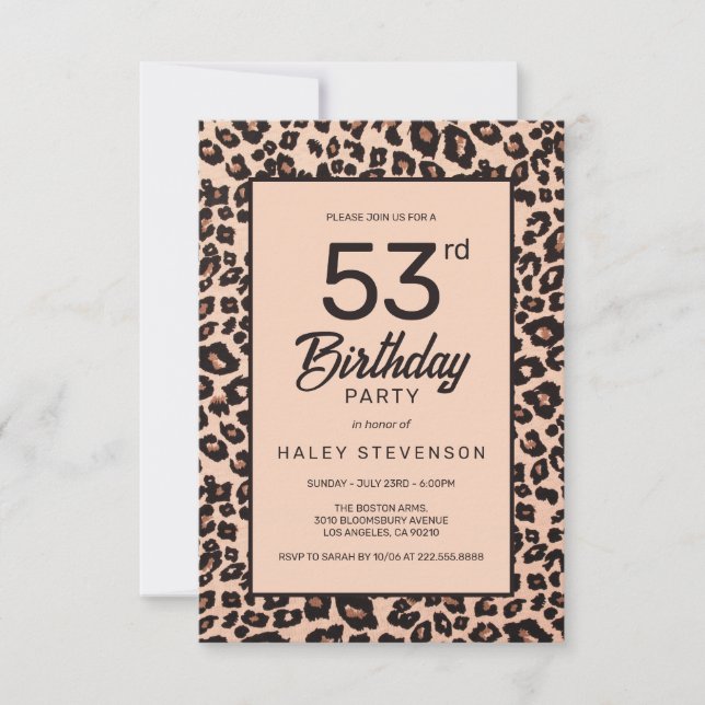 Stylish Leopard Animal Print Trendy 53rd Birthday Invitation (Front)