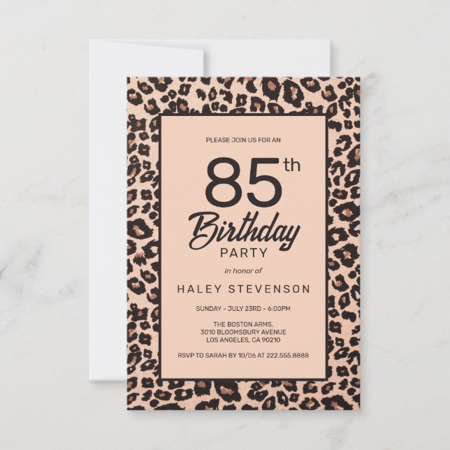 Stylish Leopard Animal Print Trendy 85th Birthday Invitation (Front)