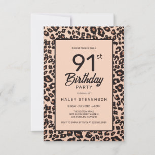 Stylish Leopard Animal Print Trendy 91st Birthday Invitation