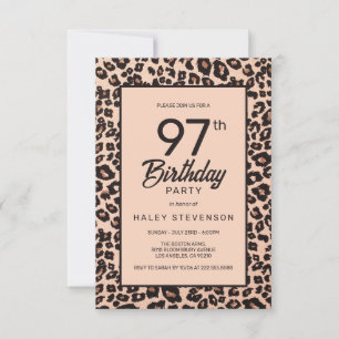 Stylish Leopard Animal Print Trendy 97th Birthday Invitation