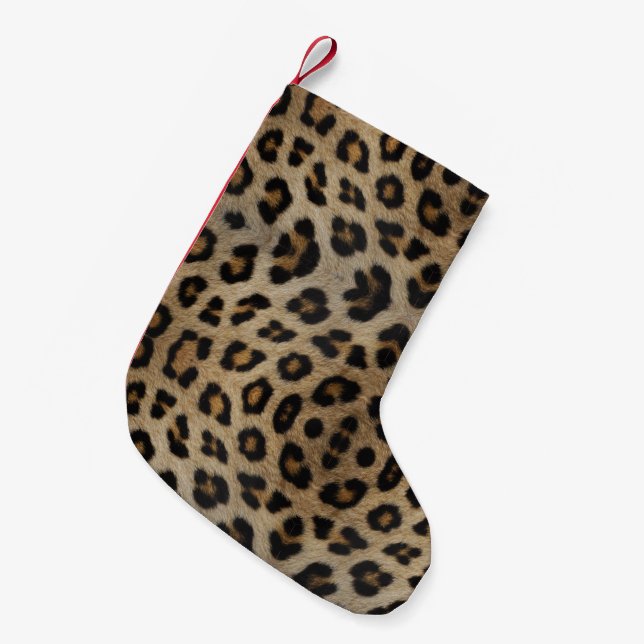 Stylish leopard cheetah fur animal print pattern small christmas stocking (Front (Hanging))