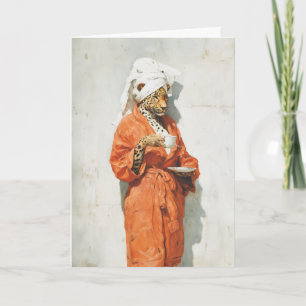 Stylish Leopard Morning Coffee Portrait Card