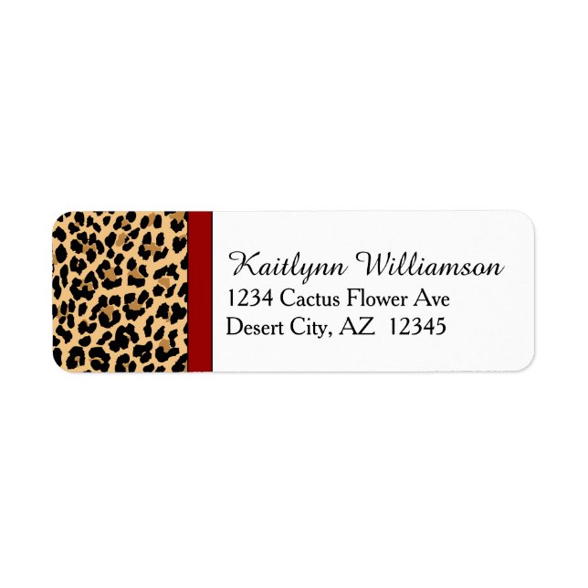 Stylish Leopard Print and Red Accent Return Address Label (Front)