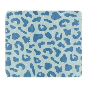Stylish Leopard Print Animal Pattern in Blue Cutting Board