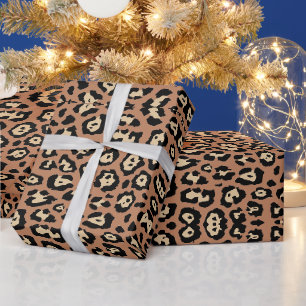 Stylish leopard print beige terracotta clay brown wrapping paper