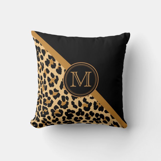 Stylish Leopard Print Custom Monogram Cushion (Front)
