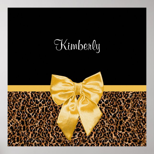 Stylish Leopard Print Elegant Yellow Bow and Name (Front)