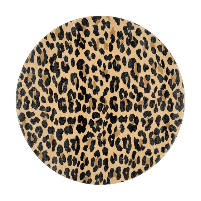 Stylish Leopard Print Glass Cutting Board (Front)