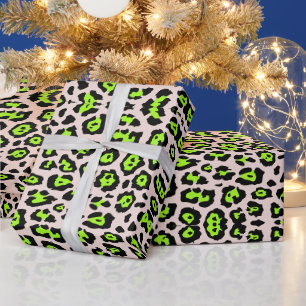 Stylish leopard print neon chartreuse blush pink wrapping paper