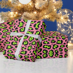 Stylish leopard print neon chartreuse green pink wrapping paper