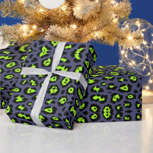 Stylish leopard print neon chartreuse purple chic wrapping paper
