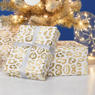 Stylish leopard print pattern gold foil and white wrapping paper