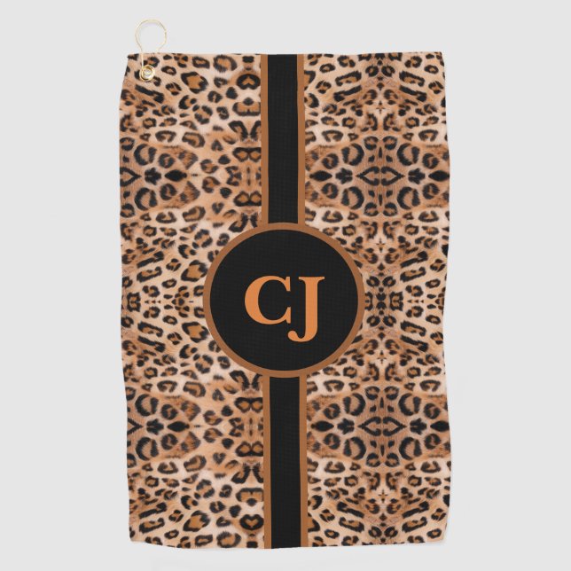 Stylish Leopard Print Personalised Golf Towel (Front)