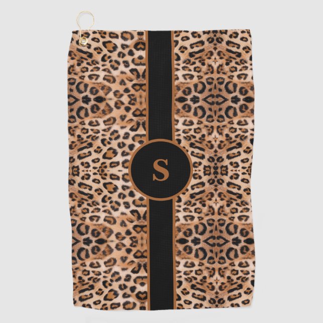 Stylish Leopard Print Personalised Golf Towel (Front)