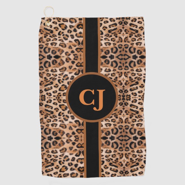 Stylish Leopard Print Personalised Golf Towel (Front)