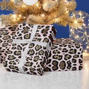 Stylish leopard print smoke brown and blush pink wrapping paper