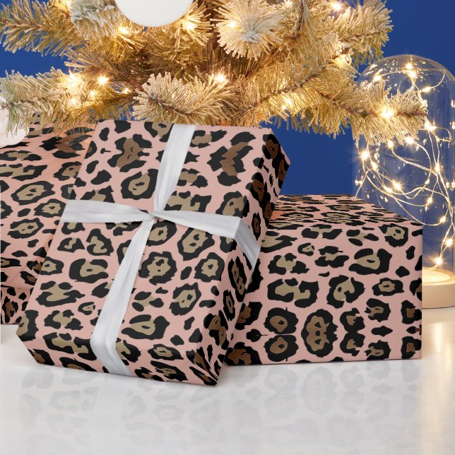Stylish leopard print smoke brown and dusty pink wrapping paper (Holidays)