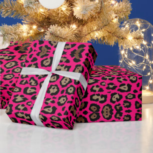 Stylish leopard print smoke brown and hot pink wrapping paper