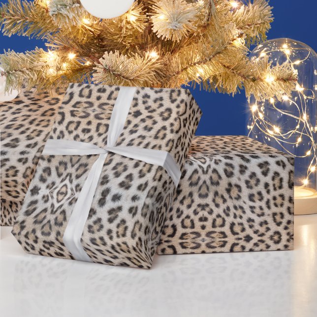Stylish leopard skin fur animal print pattern chic wrapping paper (Holidays)