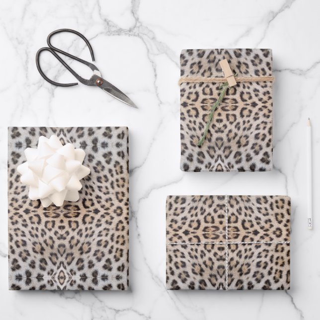 Stylish leopard skin fur animal print pattern chic wrapping paper sheet (Front)