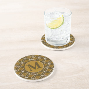 Stylish Letter Brown Modern Geometric Pattern Coaster