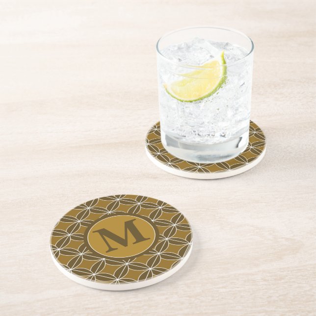 Stylish Letter Brown Modern Geometric Pattern Coaster (Side)
